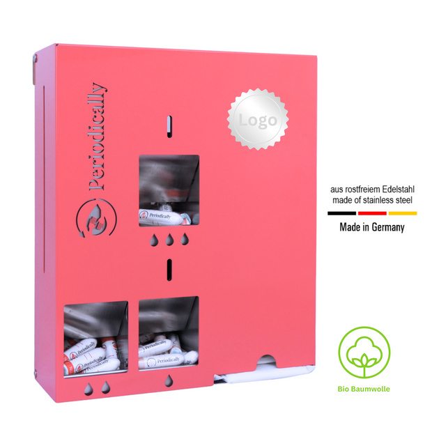 Tampon and sanitary pad dispenser for all tampon sizes with initial filling
