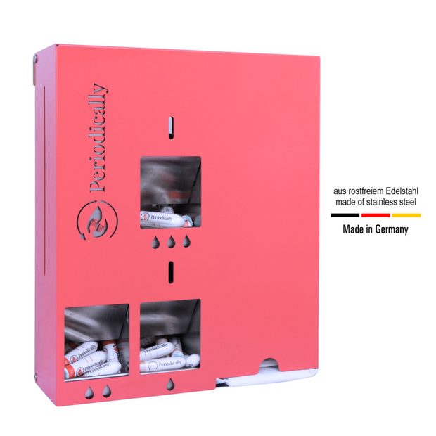 Tampon and sanitary pad dispenser for all tampon sizes with initial filling
