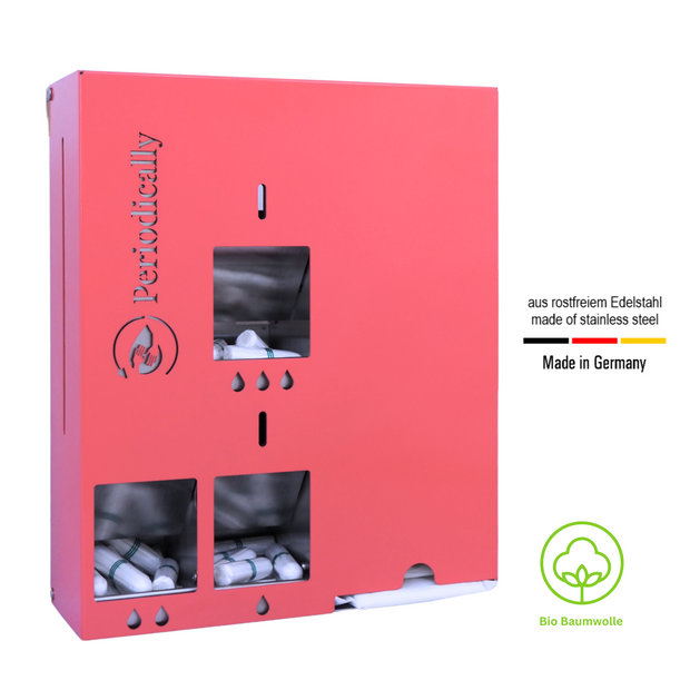 Tampon and sanitary pad dispenser for all tampon sizes with initial filling