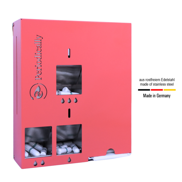 Tampon and sanitary pad dispenser for all tampon sizes with initial filling